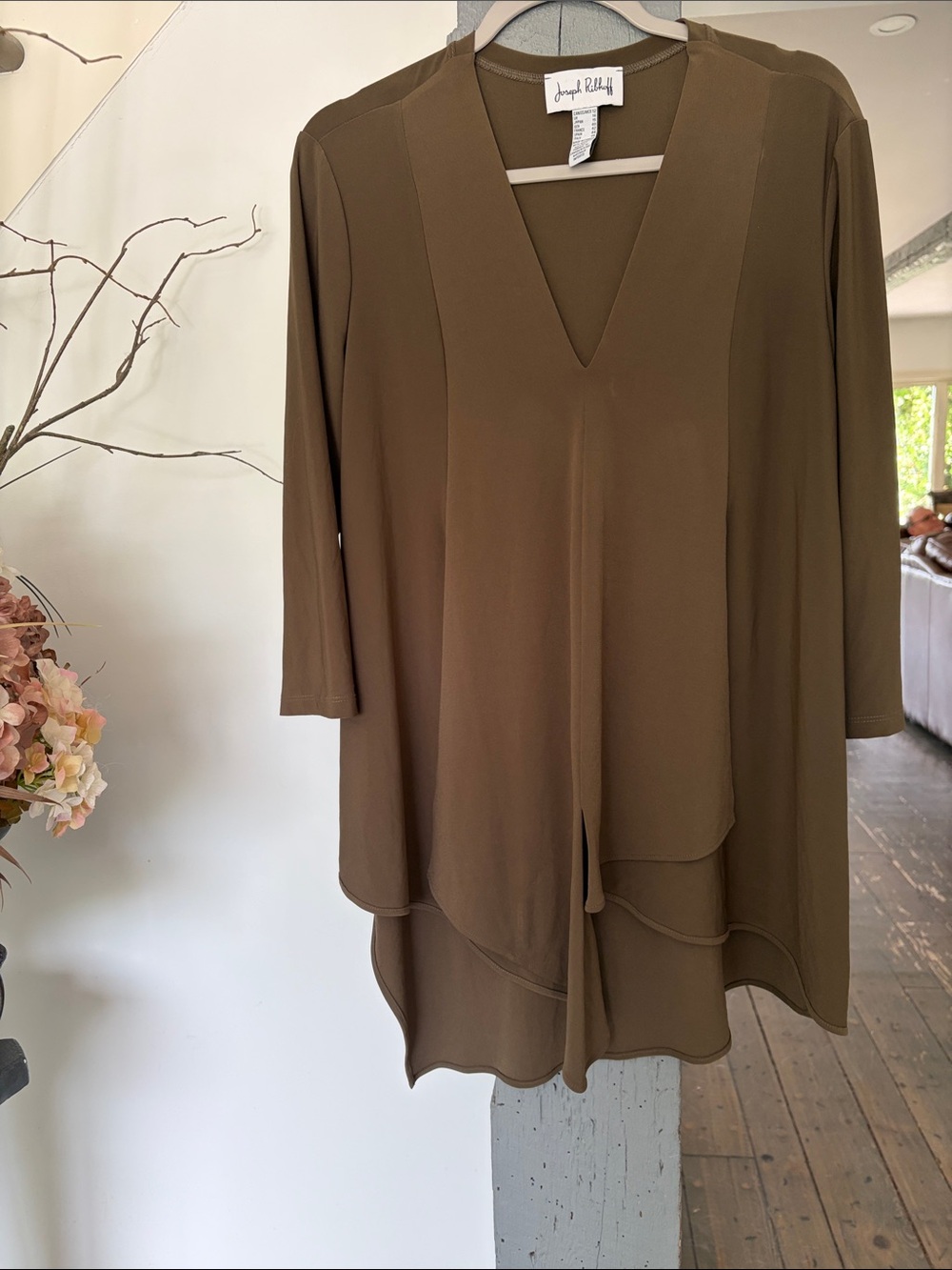 Joseph Ribkoff Olive Brown Layered V-Neck Tunic